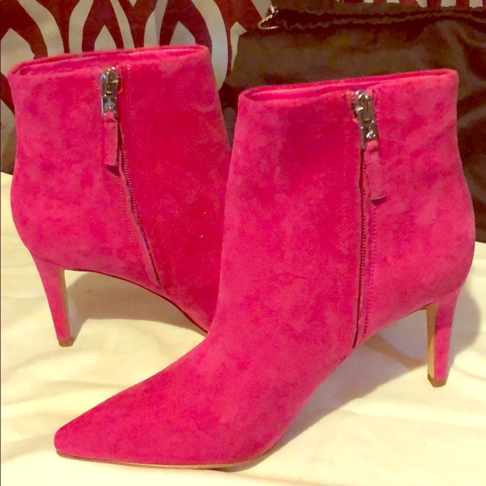 Sam Edelman Hot Pink Stiletto Suede Ankle Boots!!